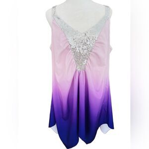 Nextmia purple ombré top with silver sequin bodice and straps size 2XL, size 16.